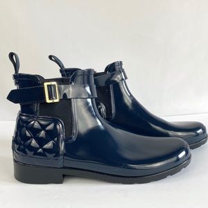 HUNTER Gloss Boots - Quilted Chelsea Navy Blue